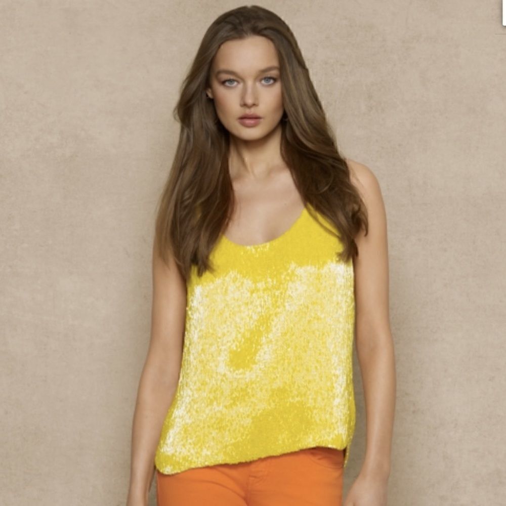 Ralph Lauren Citrus Yellow Bead Embellished Silk Georgette Tank Top - Picture 3 of 16